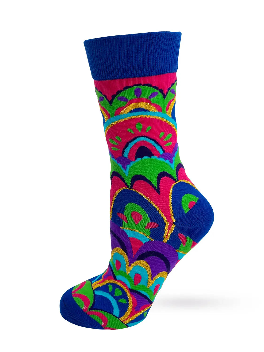 Colorful patterned women's crew sock with bold "Not Today F***ers" message, cotton blend, size 5-10