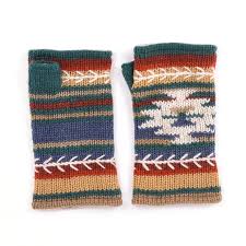 Blake Fingerless Gloves wool knit with Aztec patterns and feather stitch embroidery, fleece-lined for warmth and dexterity