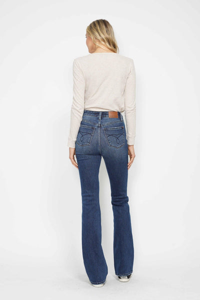 Judy Blue Jeans 88786, high-waisted bootcut with back pocket embroidery, shown in blue.