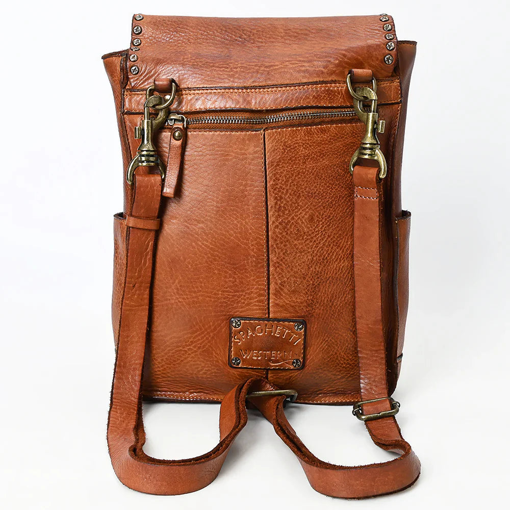 Spaghetti Western Tote Handbag SWC139CG in handcrafted brown leather with adjustable straps.