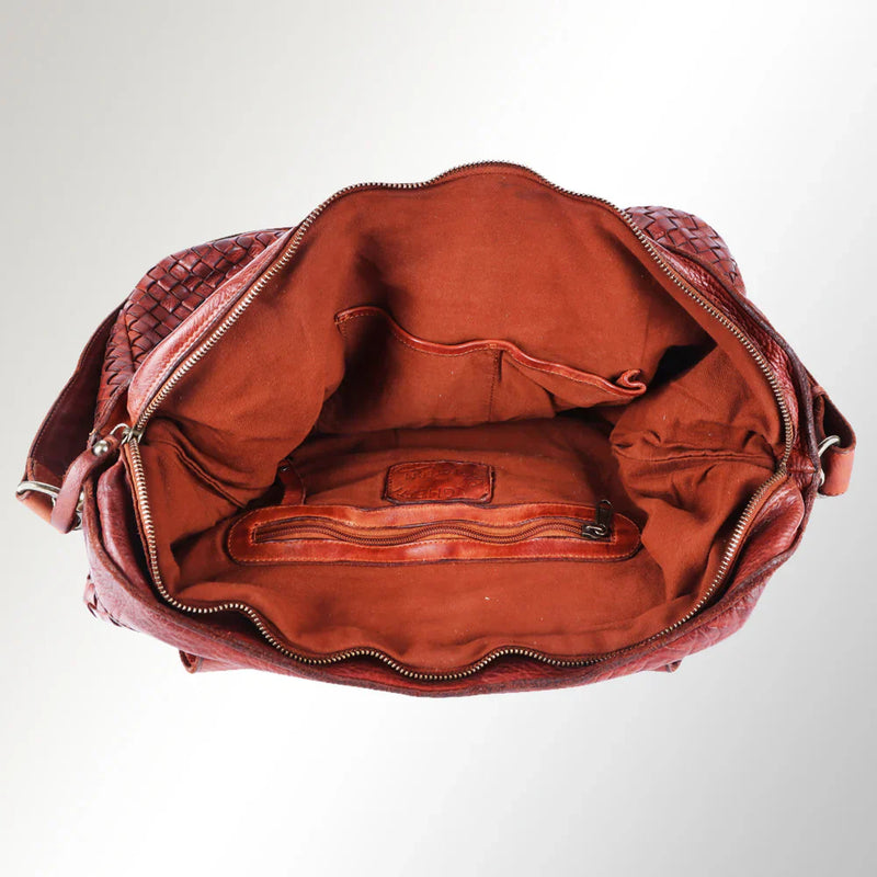 Spaghetti Western Tote Handbag SWC187CG interior view with brown leather lining.