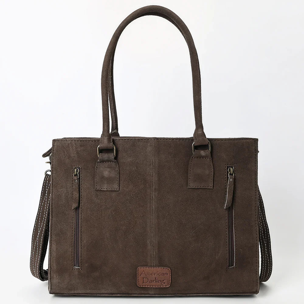 American Darling Tote ADBG1553D in premium genuine suede and full grain leather with adjustable shoulder strap.
