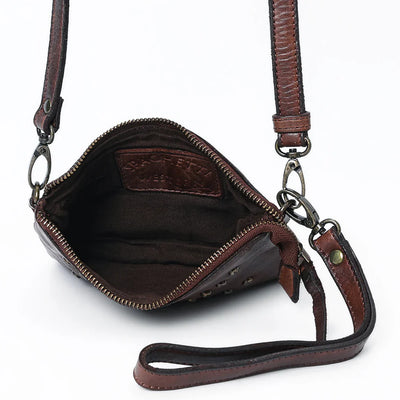 Spaghetti Western Crossbody Bag SWC196BRN in premium full grain leather with adjustable strap and antique metal fittings.