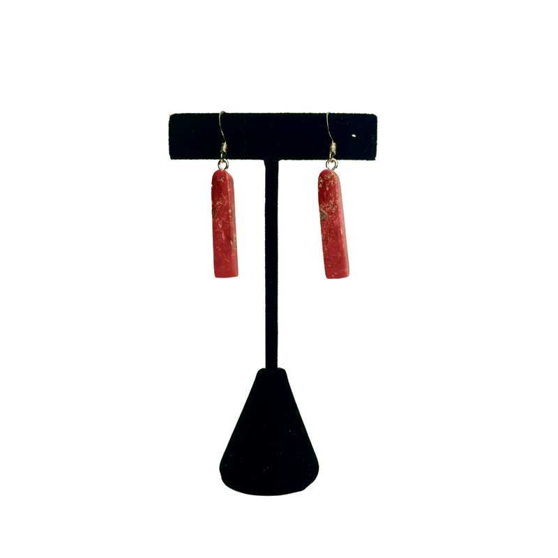 Large DuWayne Turpin Navajo Zuni Kingman Coral Bar Drop Earrings PSTPE27M
