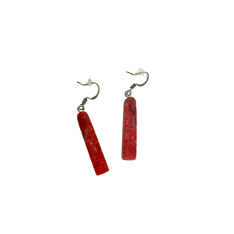 Large DuWayne Turpin Navajo Zuni Kingman Coral Bar Drop Earrings PSTPE27M