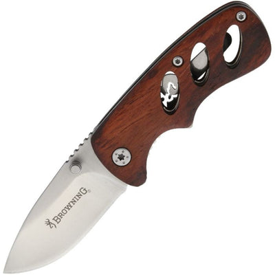 Small Cocobolo Linerlock Knife with 2-inch satin-finish stainless steel blade and rich wood handle.