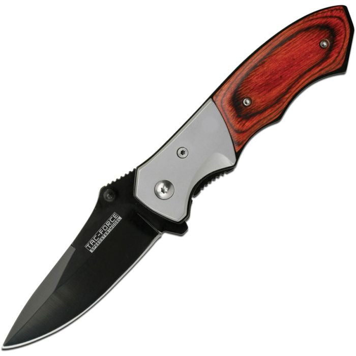 Gentleman's Linerlock Knife with black stainless steel blade and brown pakkawood handle featuring stainless steel bolsters and linerlock mechanism