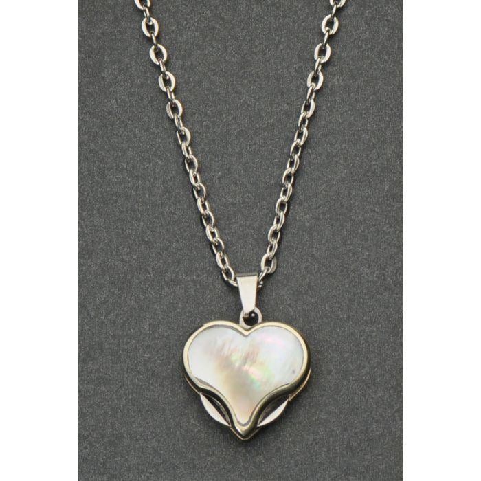 Pearl Heart Blade Necklace with heart-shaped pearl pendant and silver chain, featuring hidden stainless steel blades.