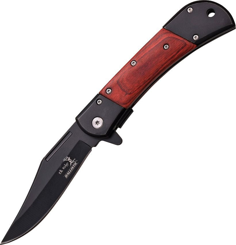 Classic Linerlock A/O Knife with black 440 stainless steel blade and brown pakkawood handle