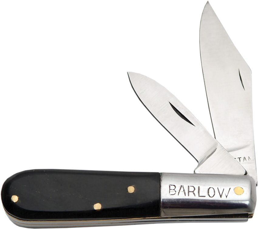 Barlow Horn Foldable Knife with polished horn handle, dual satin-finish stainless steel blades, and stainless steel bolsters, compact 3.5-inch pocket knife.