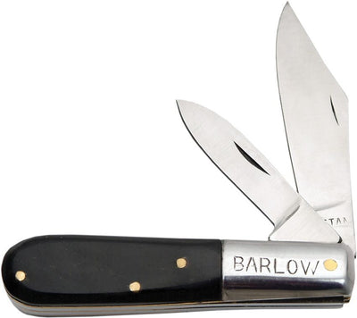 Barlow Horn Foldable Knife with polished horn handle, dual satin-finish stainless steel blades, and stainless steel bolsters, compact 3.5-inch pocket knife.