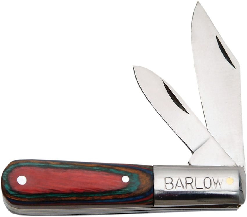 Barlow Colorwood Knife with dual satin stainless steel blades, pakkawood handle, and stainless steel bolsters