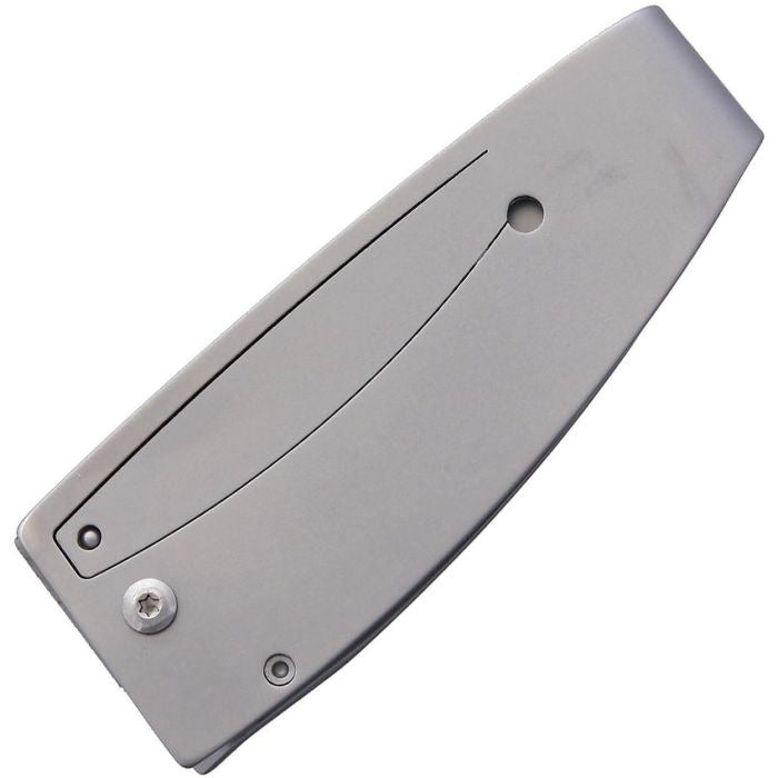 Compact stainless steel money clip framelock knife with satin finish blade and handle
