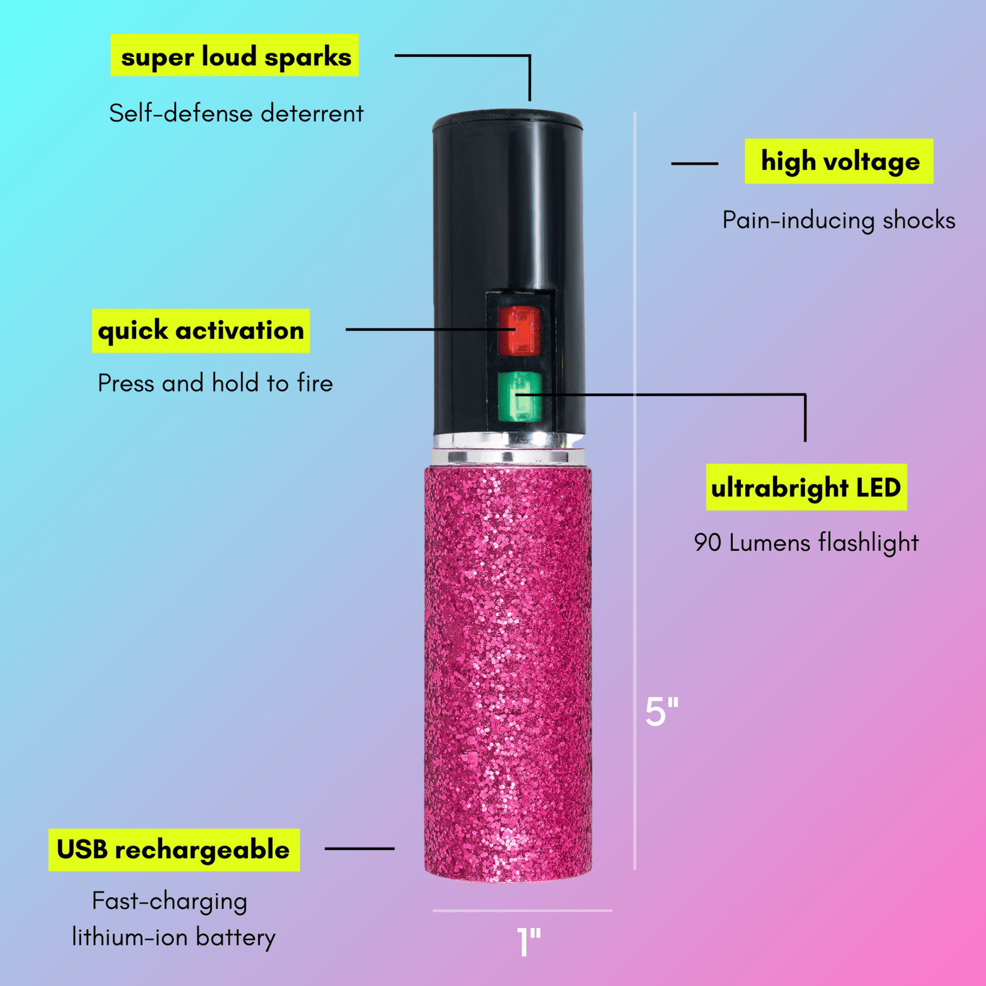 Pink Glitter Mini Stun Gun | Bling Sting