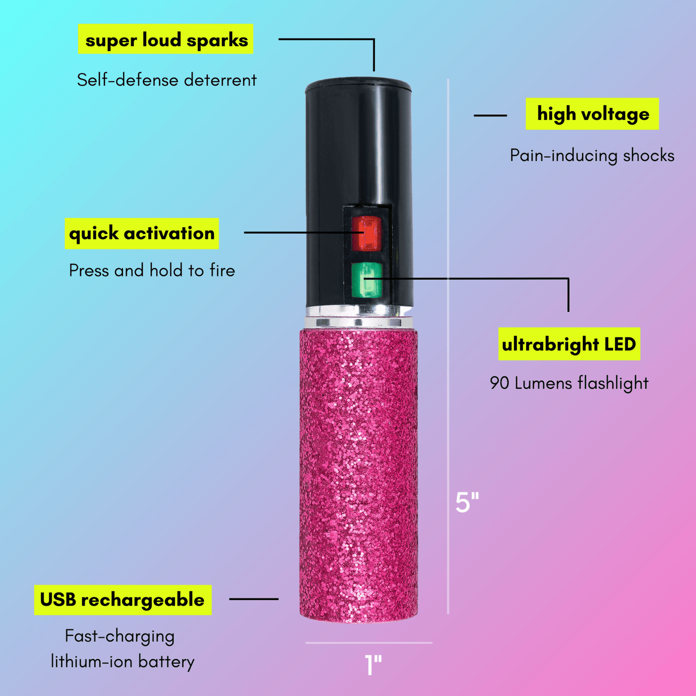 Pink Glitter Mini Stun Gun | Bling Sting