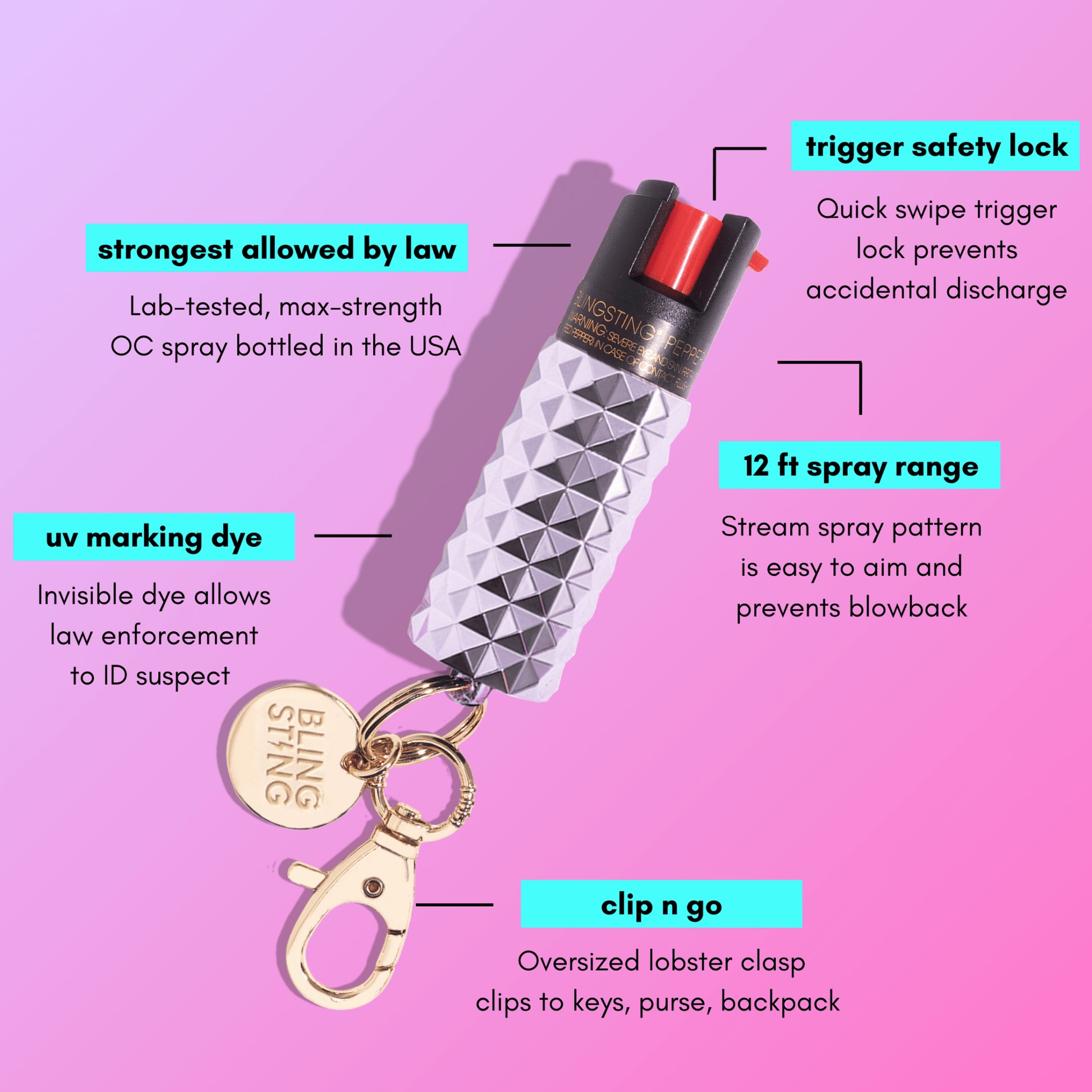 Metallic Lavender Studded Pepper Spray | Bling Sting