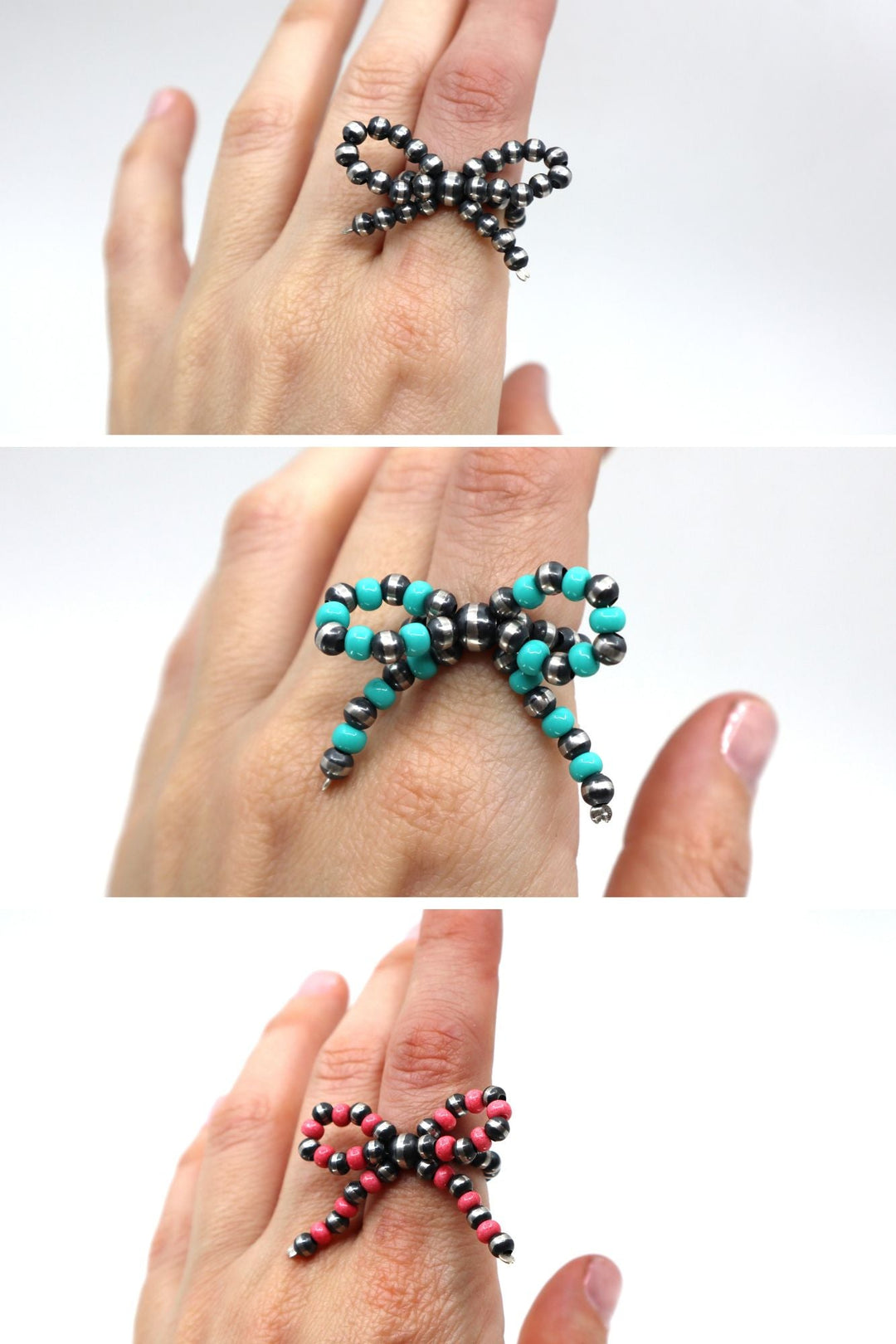 Beaded Bow Ring Pink