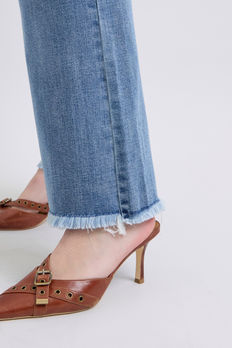 Judy Blue Jeans high waist frayed hem bootcut jeans on model size 16W