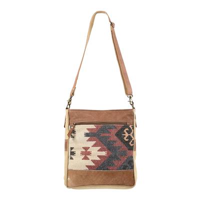 Ohlay Crossbody Bag KB188 with handwoven wool saddle blanket design, vintage cotton canvas, and genuine leather.
