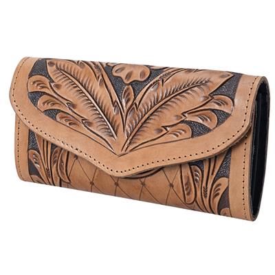 Ohlay Wallet handcrafted brown leather with intricate hand-carved design and stylish closure