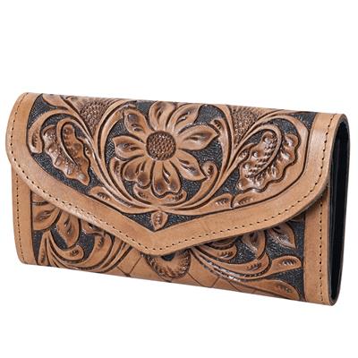 Ohlay Wallet handcrafted leather with floral hand-carving design and sleek style