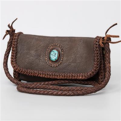 American Darling Small Crossbody Bag ADBGM267A with genuine full grain leather, cowhide hair-on detail, turquoise stone, and braided design.