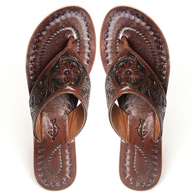 Brown leather American Darling Shoes ADFTE104B-7 sandals with intricate floral design and detailed stitching
