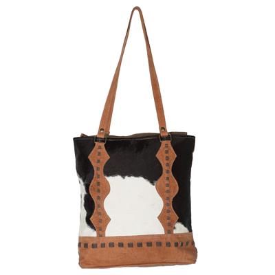 Ohlay Tote KB607 in genuine top grain leather with cowhide detailing and leather braiding.