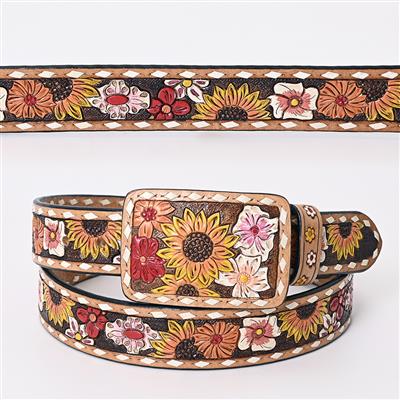 American Darling Belts leather belt with colorful floral and sunflower design and adjustable buckle