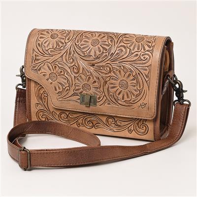 American Darling Crossbody ADBG1229 with hand-tooled leather design and adjustable strap.