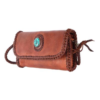 American Darling small crossbody bag ADBGM267F with genuine leather, turquoise stone, and braided details.