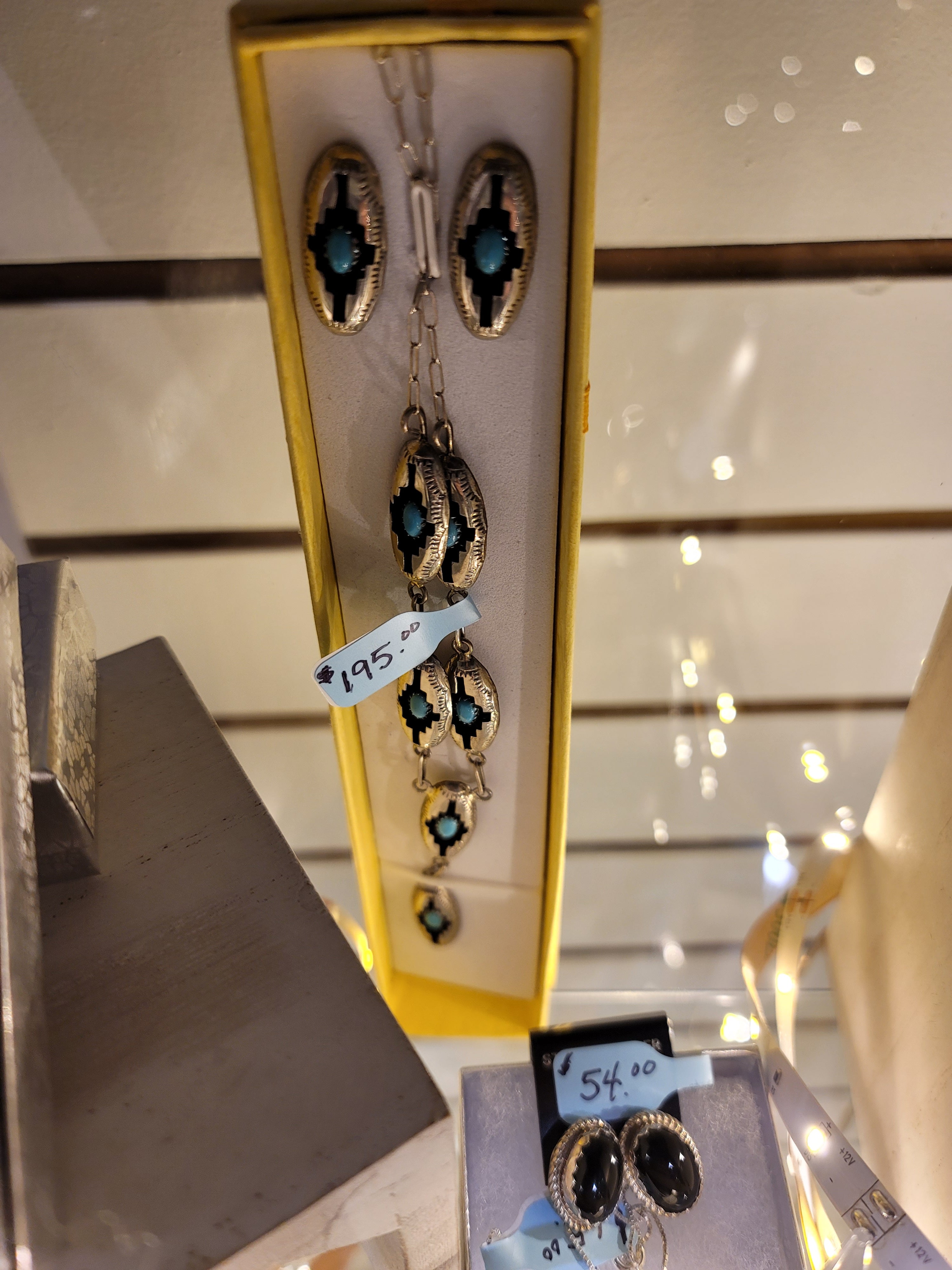 Handmade Navajo Shadow Box Turquoise Earring & Necklace Jewelry Set PSTPS02