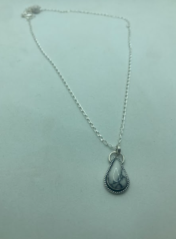 Handmade Sterling Silver Howlite Teardrop Necklace PSTPN01