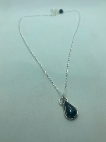 Handmade Navajo Sterling Silver Onyx Teardrop Necklace