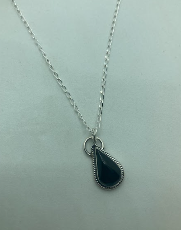 Handmade Navajo Sterling Silver Onyx Teardrop Necklace