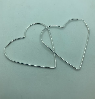 Handmade Navajo Sterling Silver Heart Hoop Earrings