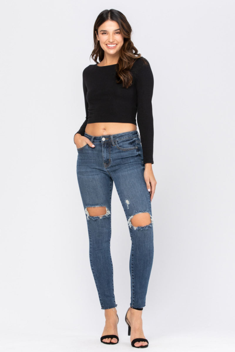 8877 Judy Blue Jeans Destroyed Knee High Waist Skinny