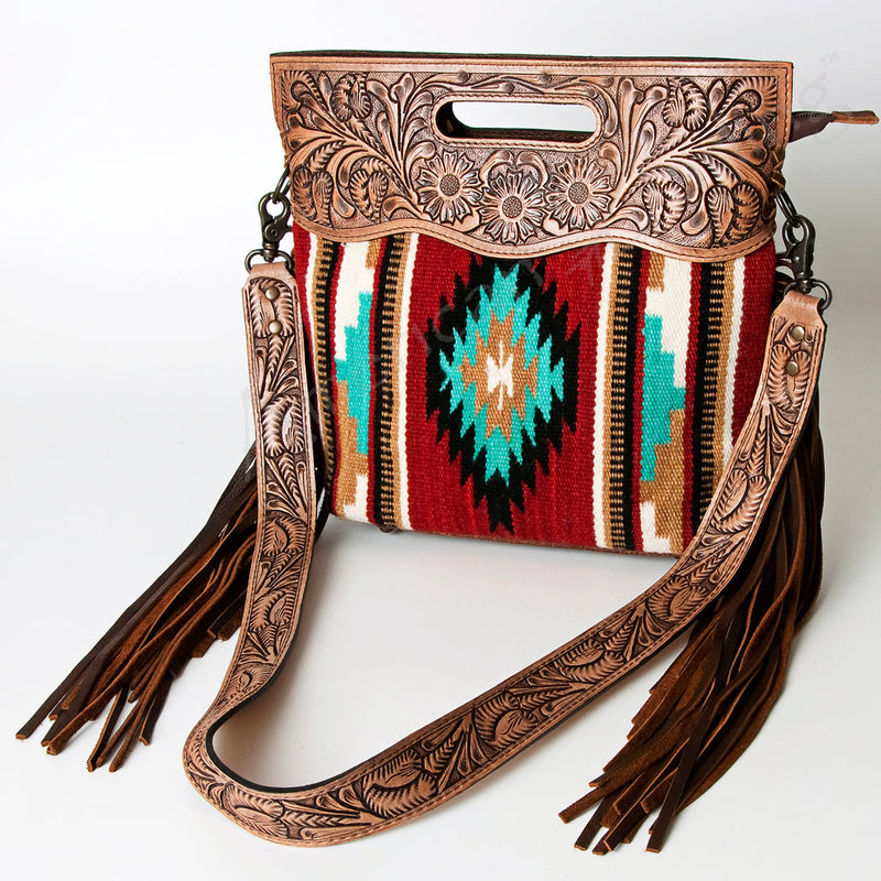 American Darling Clutch Handbag ADBG243 with embossed leather and colorful design, 12x14x3 dimensions.