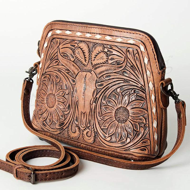 American Darling Crossbody Bag ADBG769 with intricate leather design and sunflower pattern.