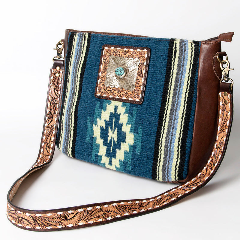 American Darling messenger bag with southwestern pattern and leather accents