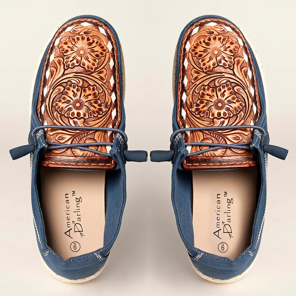 American Darling Carved Buck Stitch Leather Topper Blue Loafer ADFT133NV4