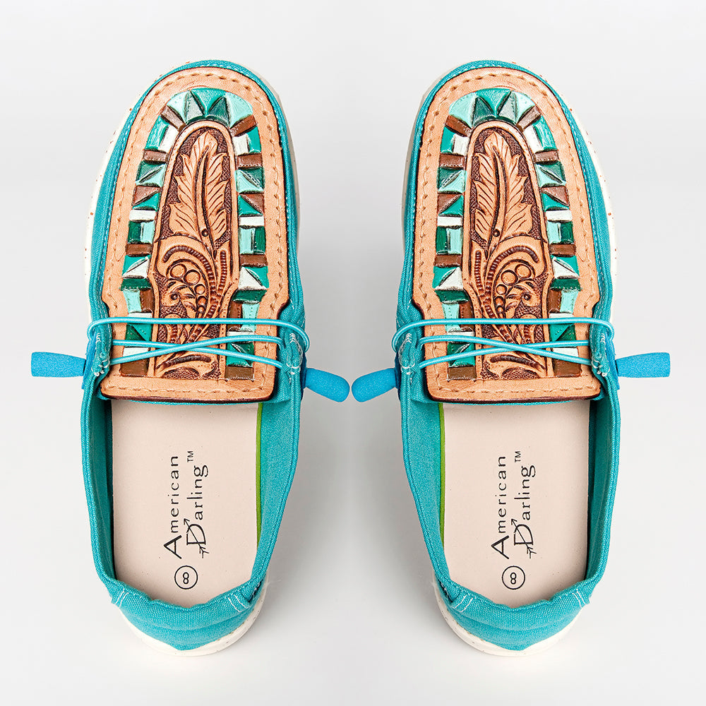 American Darling Carved Painted Leather Topper Turquoise Loafer ADFT133TR8