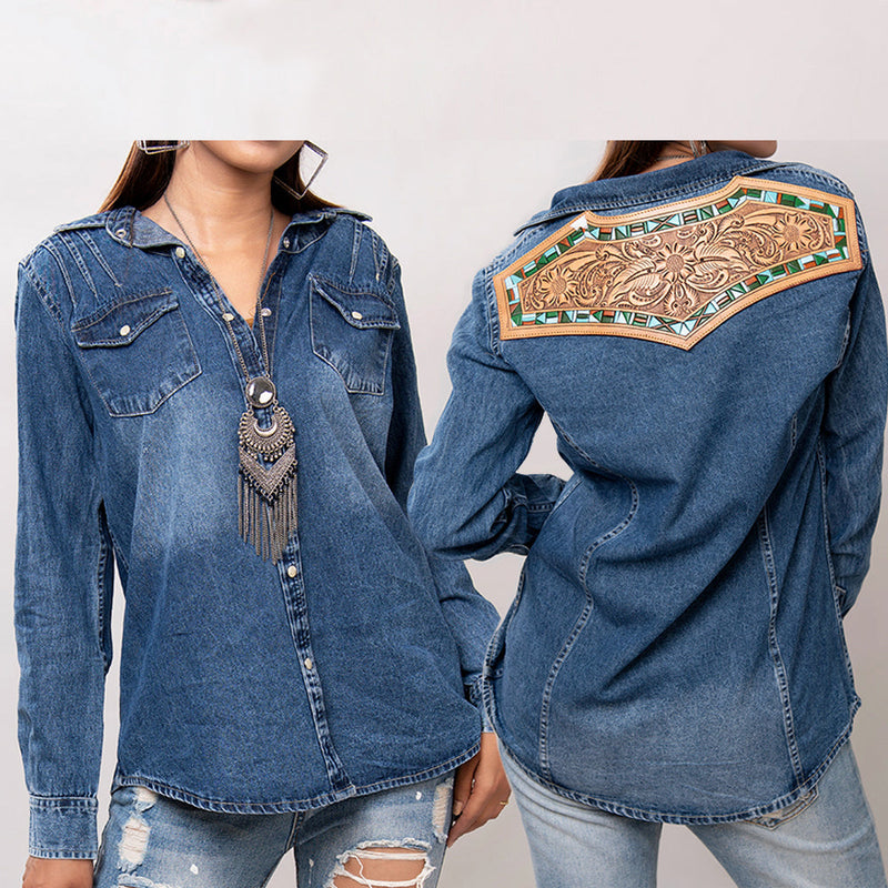 American Darling denim shirt with decorative back panel and distressed jeans