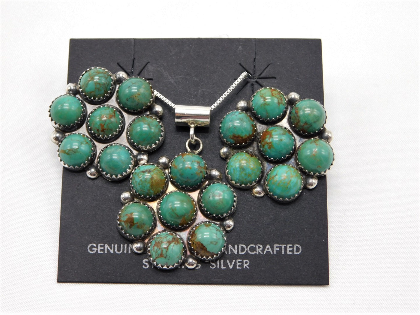 2 Piece Set  Martin Perry Green Circles Earring/Necklace Genuine Navajo Jewelry