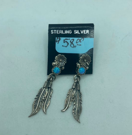 Handmade Navajo Sterling Silver Feathers & Daisies Earrings PSTPE24