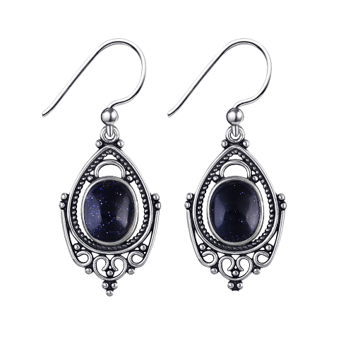 Handmade 925 Sterling Silver & Blue Goldstone Drop Dangle Earrings PSTPE01