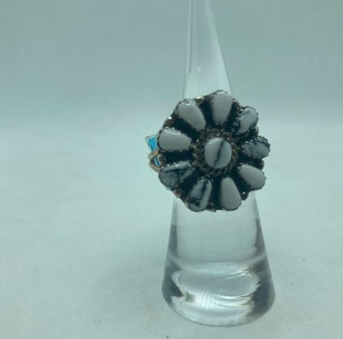 Handmade Navajo Sterling Onyx Daisy Ring