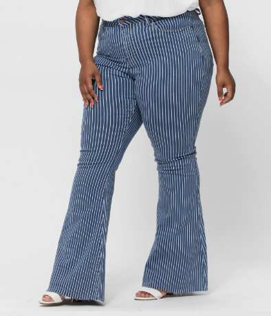 -Waist Super Flare Navy Pin Stripe