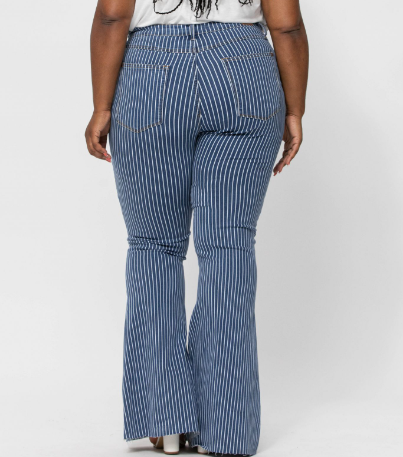 -Waist Super Flare Navy Pin Stripe