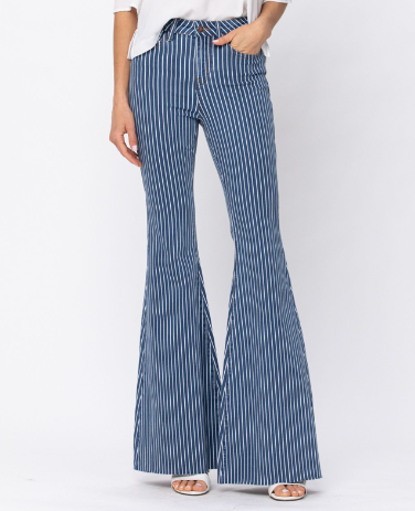 -Waist Super Flare Navy Pin Stripe